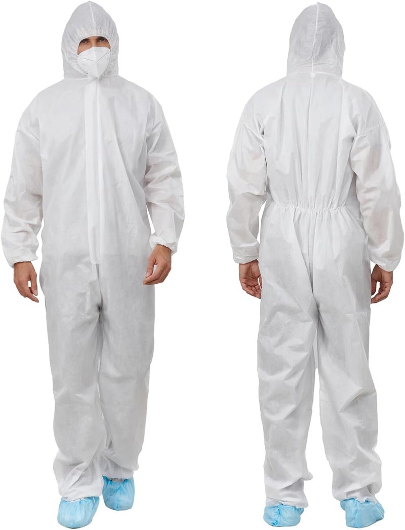 Greenour Pack of 12 Hazmat Suits Disposable Coveralls with Hood Breathable White Painters Suit Size Medium to 3X-Large - Image 2